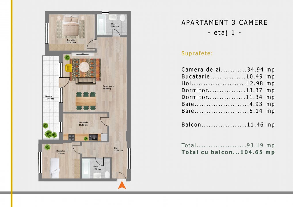 Apartament 3 camere in bloc nou Comision Zero