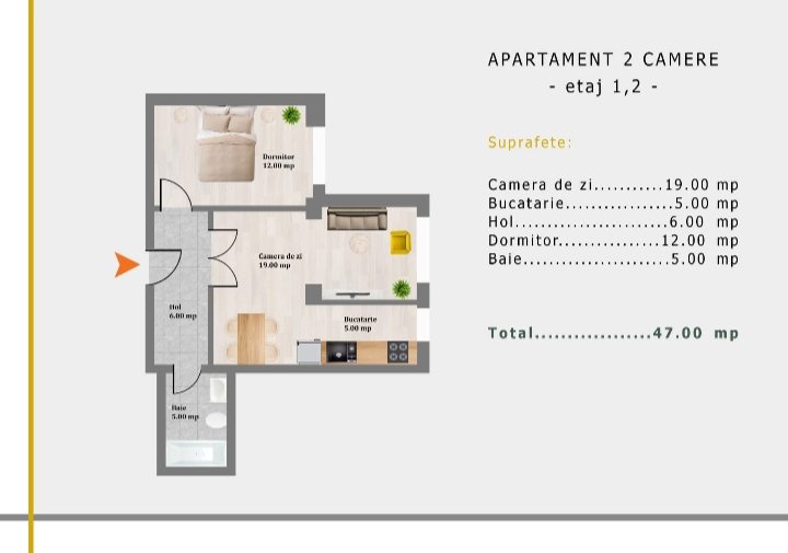 Apartament 2 camere , decomandat , bloc nou 