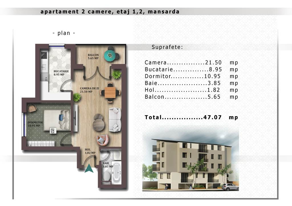 Apartament 2 camere finisat,la cheie,zona Gorjului