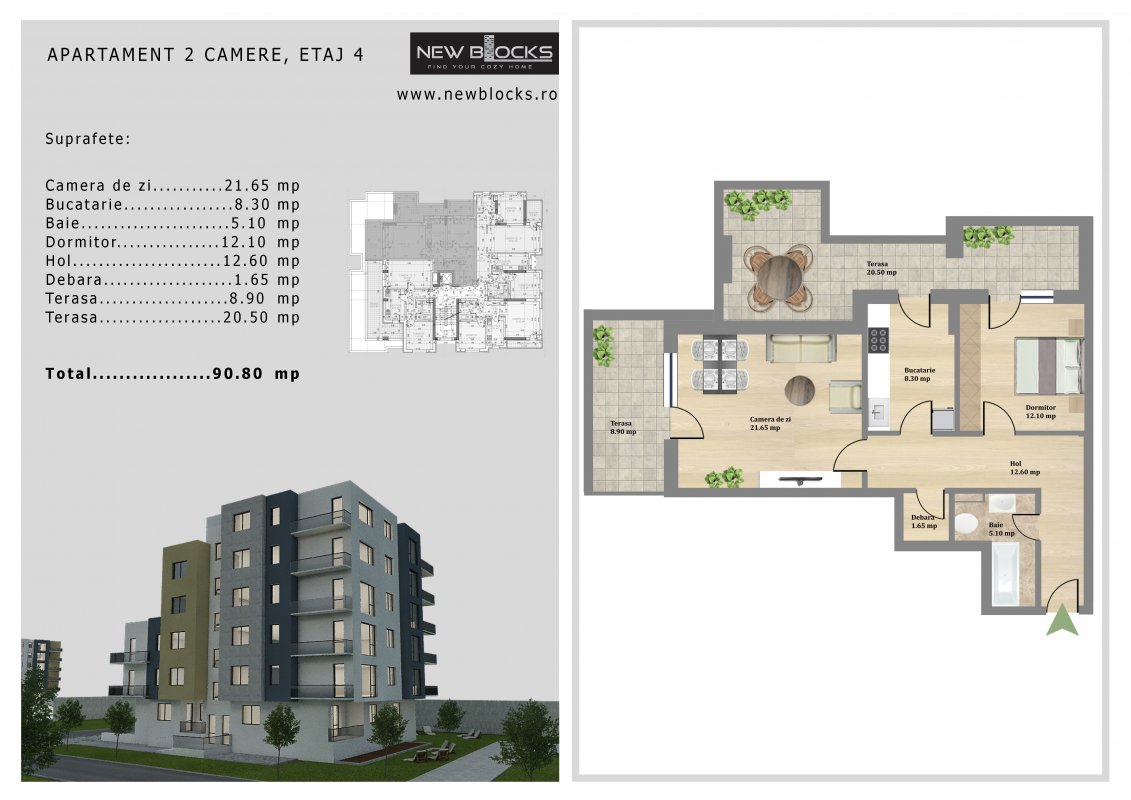 Apartament 2 camere - 3 balcoane - AFI Cotroceni - NearCenter Residence Plaza 2