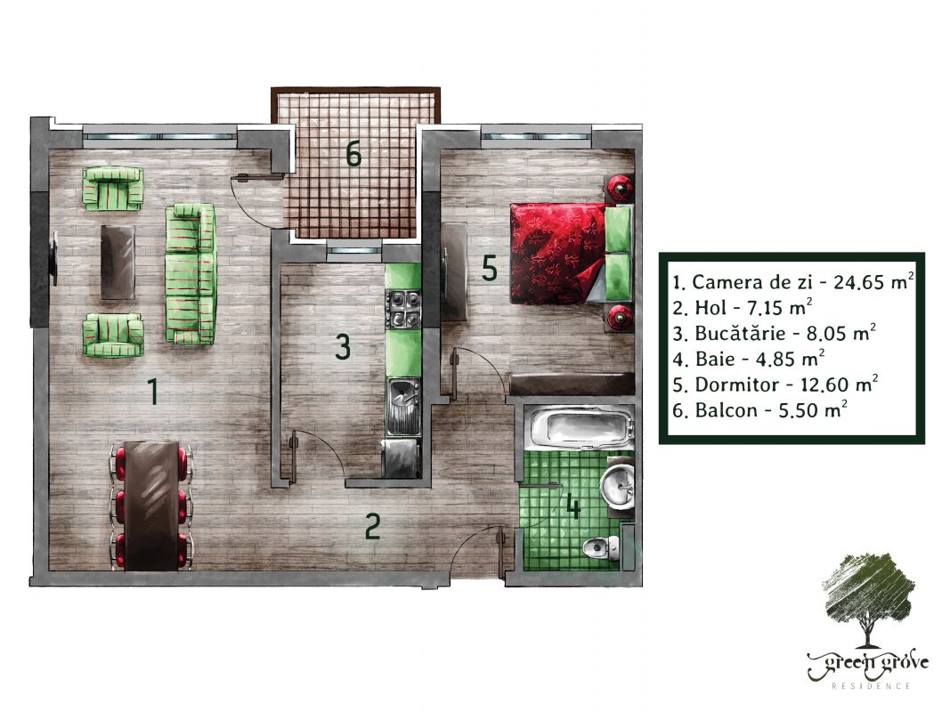 Apartament 2 camere bloc nou