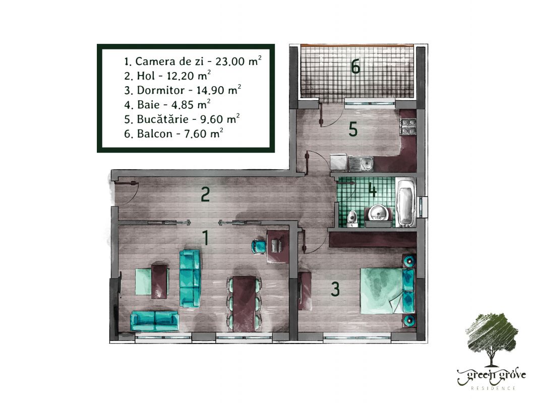 Apartament 2 camere str Copacului - Green Grove Residence