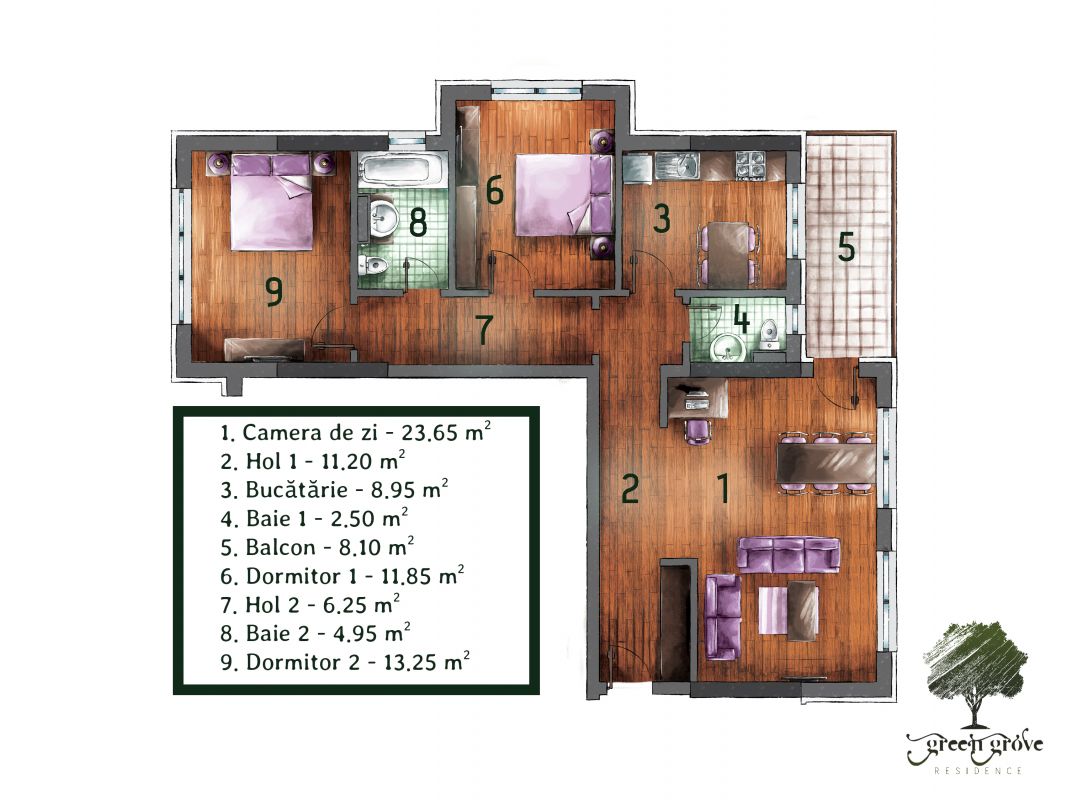 Apartament 3 camere str Copacului - Green Grove Residence